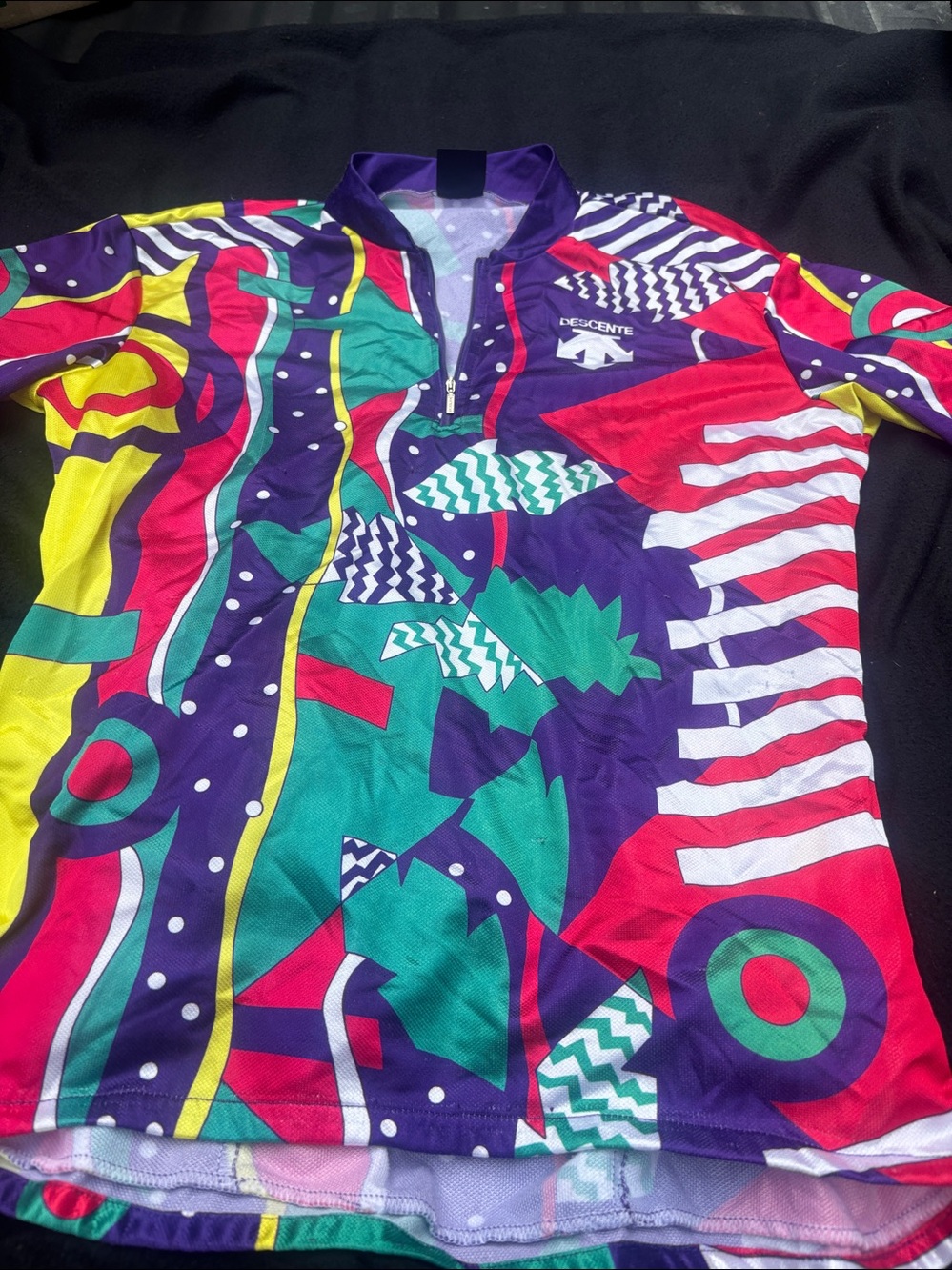 Descente Purple, Red & White Geometric Zip Pullover Vintage